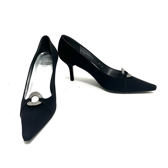 Vintage Y2K black nylon fabric extreme pointy toe rhinestone heels - Picture 1 of 8